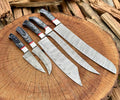 Damascus 5-piece chef knife set with patterned steel blades and ergonomic handles for professional kitchen use by Viking Hills
