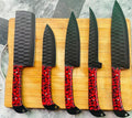 steel 5-piece chef knife set with patterned steel blades and ergonomic handles for professional kitchen use by Viking Hills
