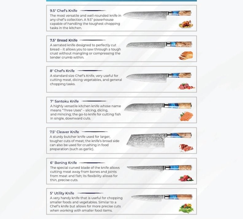 67-Layer Damascus Steel Kitchen Knife Set - 7-Piece Japanese Chef Knife Set "Tsunami" Collection, Forged from Japanese VG10 Steel