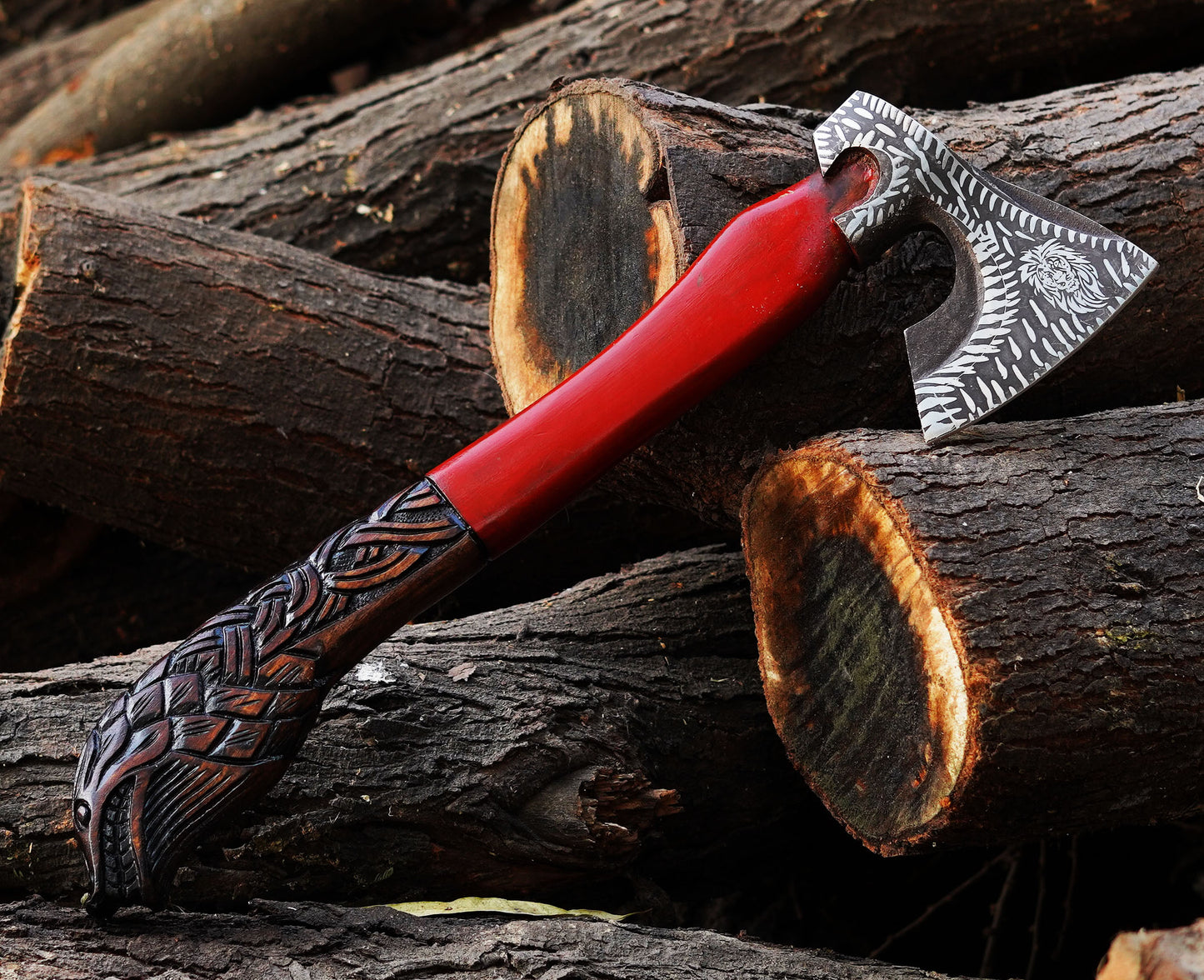 Handmade Engraved Lion Axe with Ash Wood Handle | Best Christmas gift