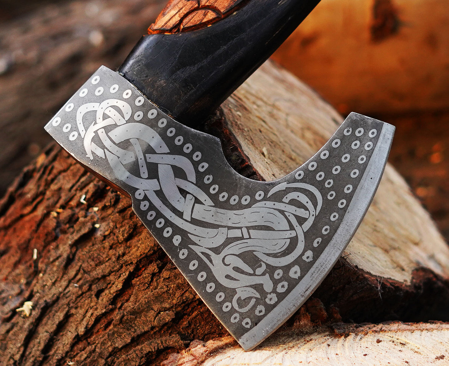 Handmade Engraved Viking Etched Axe with Ash Wood Handle | Best Father gift