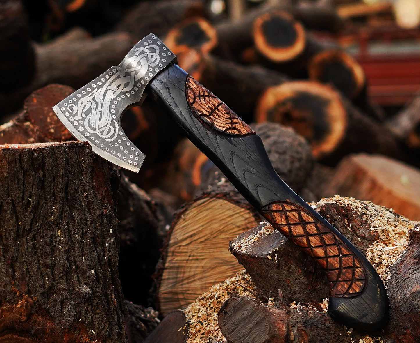 Handmade Engraved Viking Etched Axe with Ash Wood Handle | Best Father gift