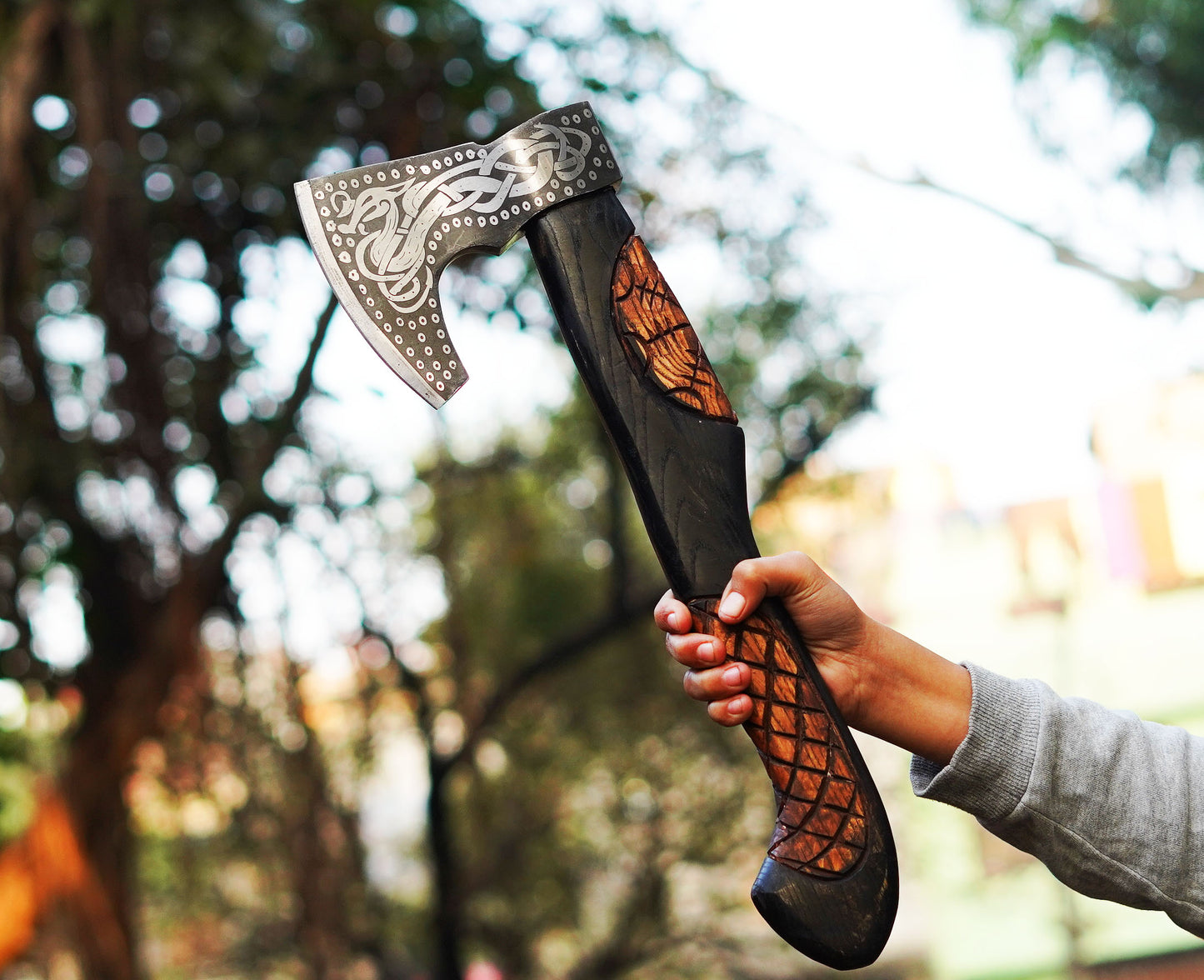 Handmade Engraved Viking Etched Axe with Ash Wood Handle | Best Father gift