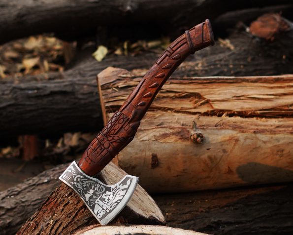 Handmade Engraved Viking Etched Axe with Ash Wood Handle | Best Christmas gift