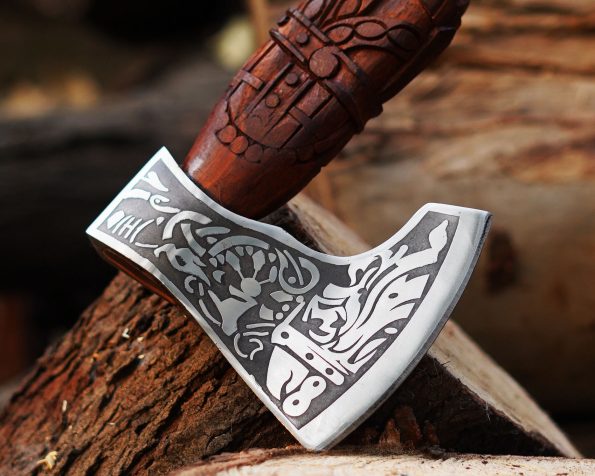 Handmade Engraved Viking Etched Axe with Ash Wood Handle | Best Christmas gift