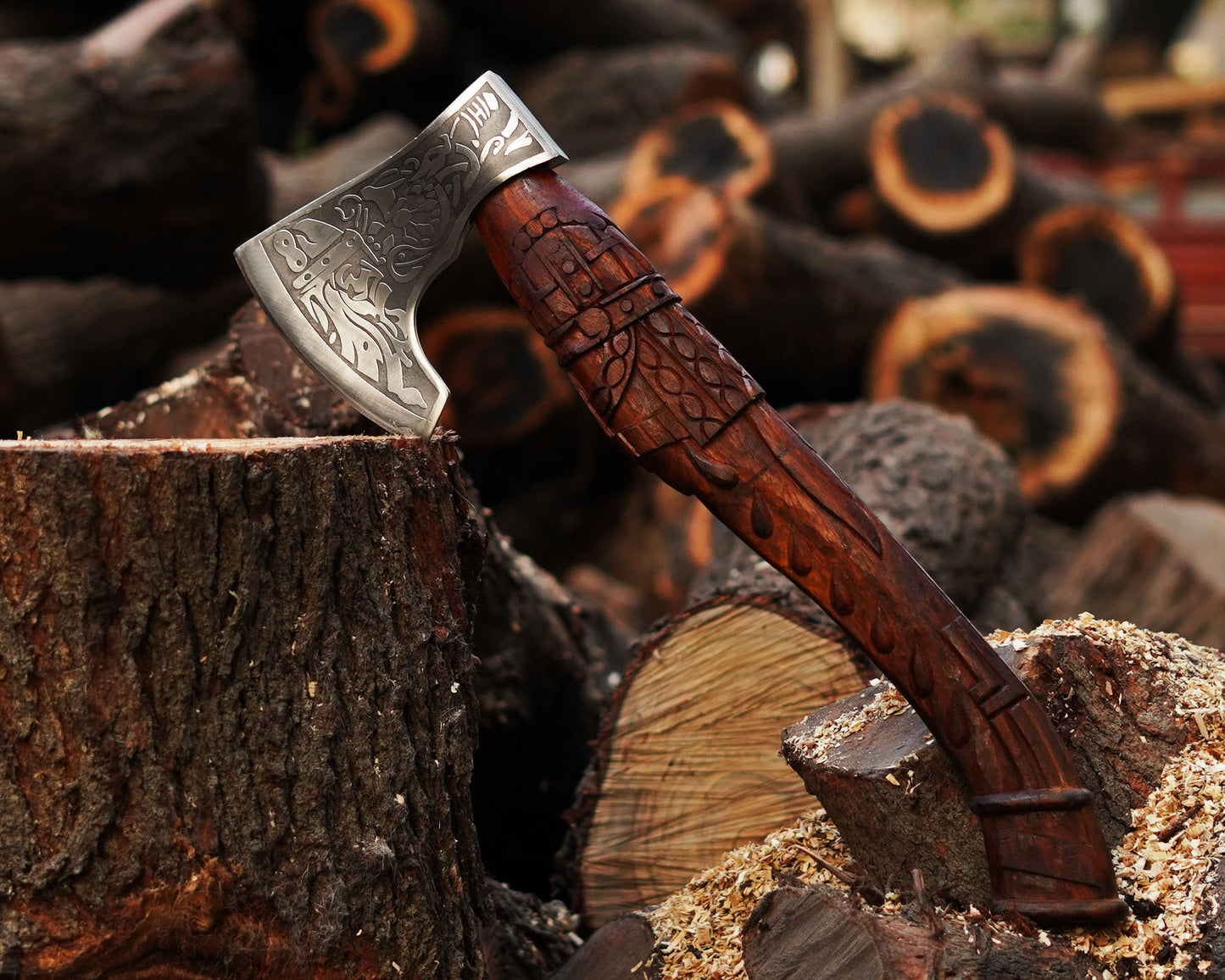 Handmade Engraved Viking Etched Axe with Ash Wood Handle | Best Christmas gift