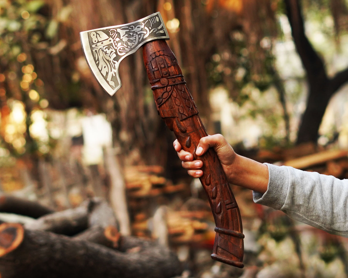 Handmade Engraved Viking Etched Axe with Ash Wood Handle | Best Christmas gift