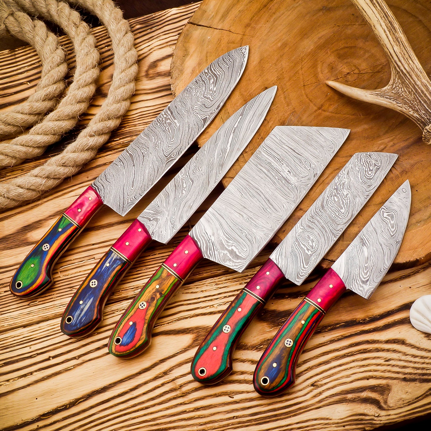 Handmade Damascus Steel Chef set Of 5pcs - Best Birthday gift