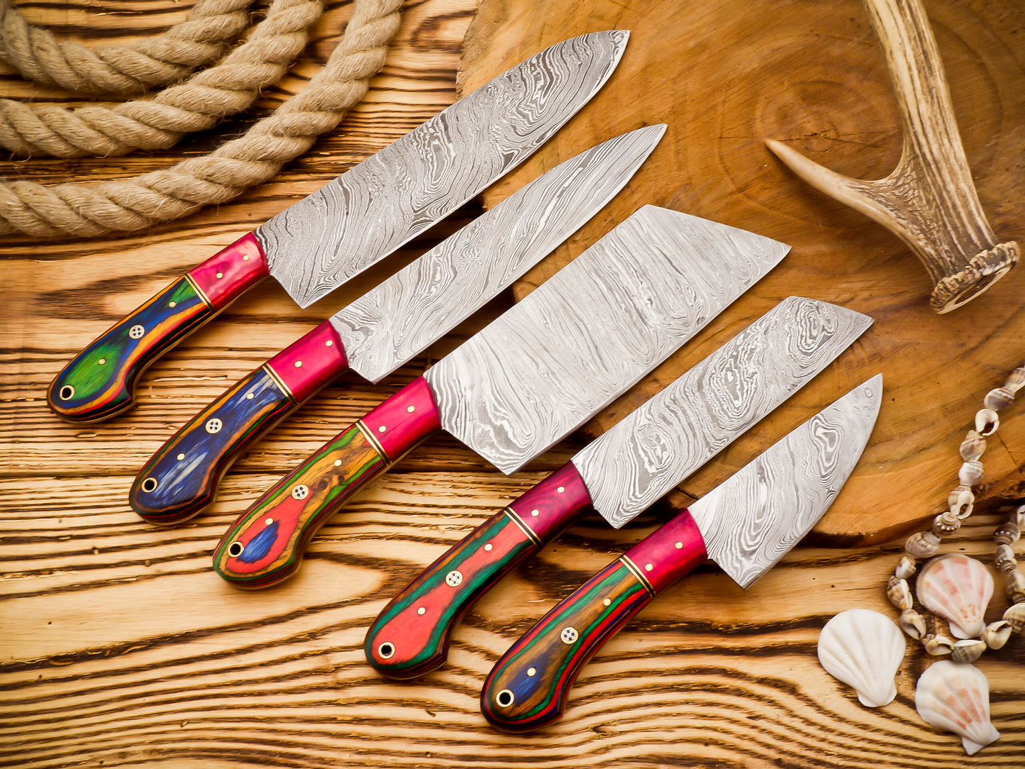 Handmade Damascus Steel Chef set Of 5pcs - Best Birthday gift