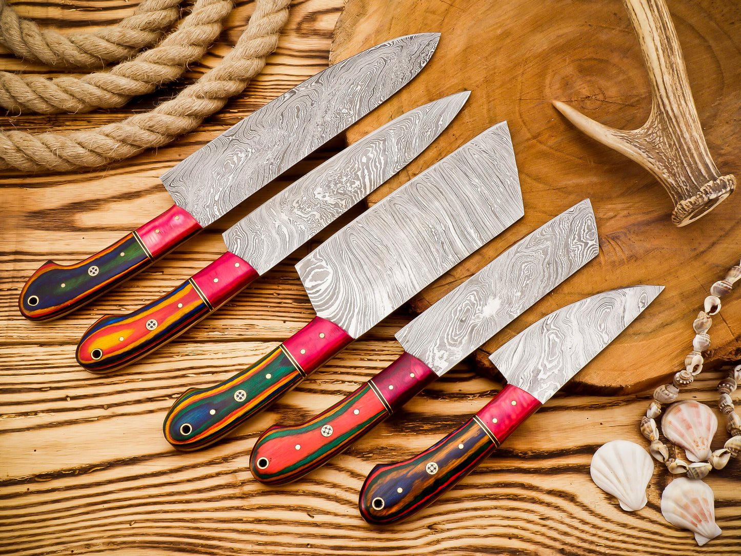 Handmade Damascus Steel Chef set Of 5pcs - Best Birthday gift