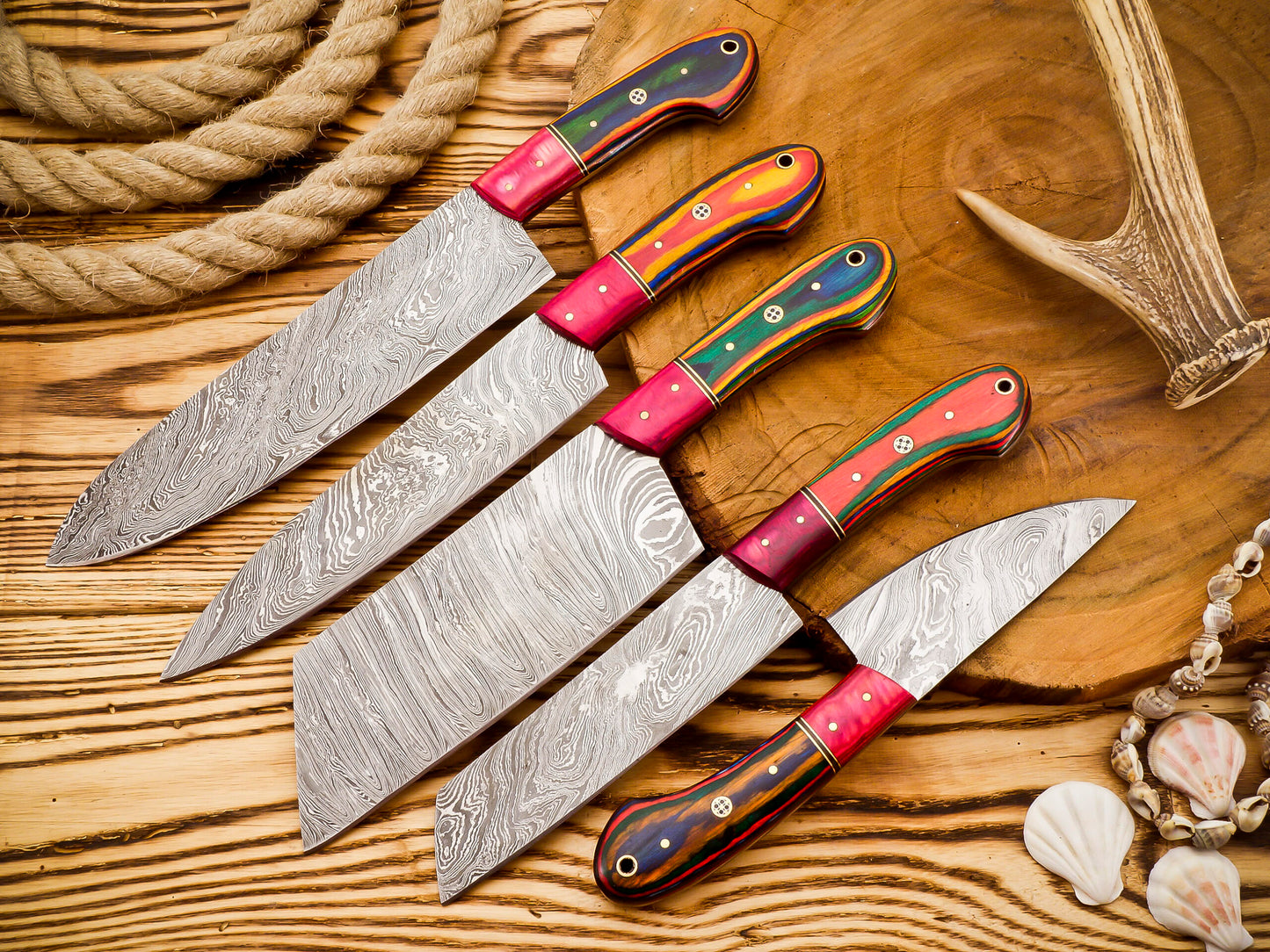 Handmade Damascus Steel Chef set Of 5pcs - Best Birthday gift