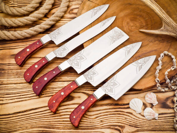 Stainless steel 5 Piece Steel Chef set with leather cover - Best kitchen Knife Set