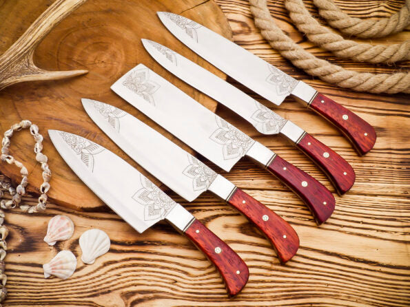 Stainless steel 5 Piece Steel Chef set with leather cover - Best kitchen Knife Set