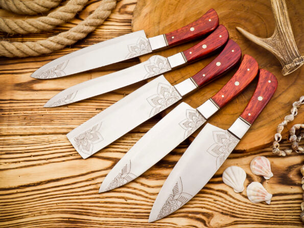 Stainless steel 5 Piece Steel Chef set with leather cover - Best kitchen Knife Set