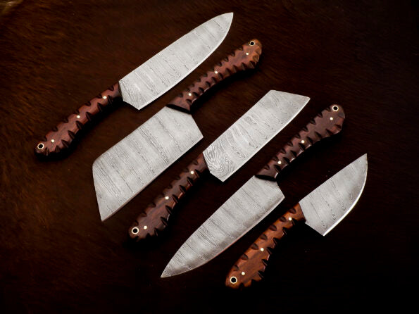 Handmade Damascus Steel Chef set with leather cover - Best Birthday gift