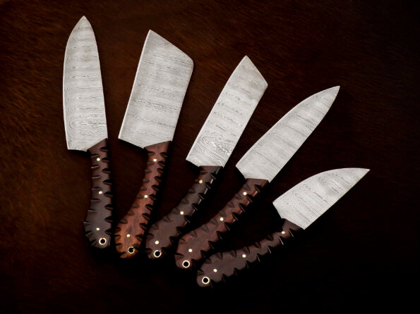 Handmade Damascus Steel Chef set with leather cover - Best Birthday gift