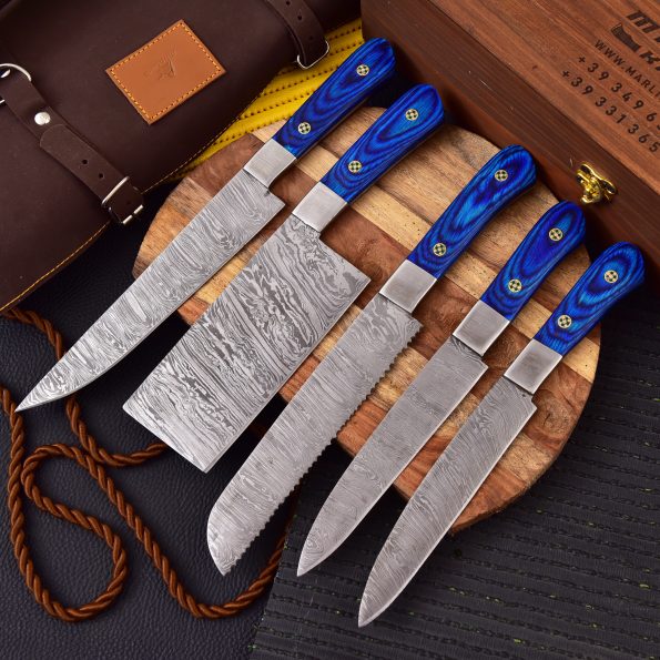 Handmade Damascus Steel Chef knives set  With Leather Sheath - Best Kitchen Knives