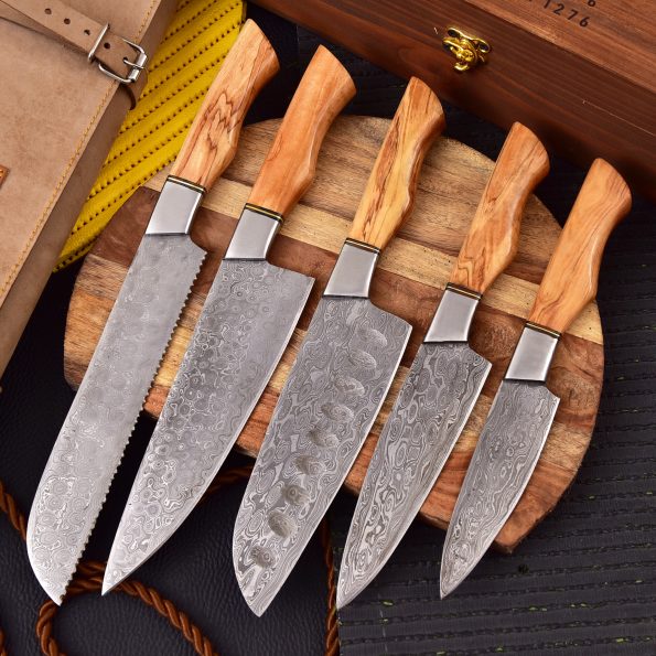 Damascus Steel Chef knives set  With Leather Cover - Best gift for Christmas