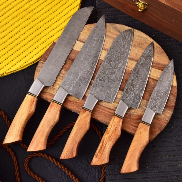 Damascus Steel Chef knives set  With Leather Cover - Best gift for Christmas