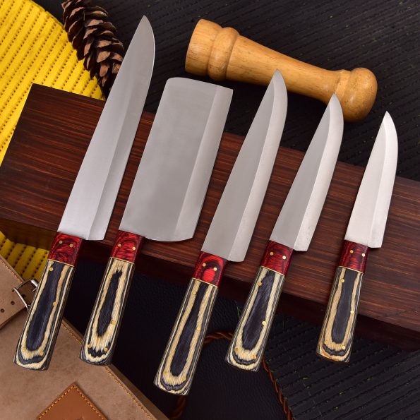 Handmade Steel Chef knives set  With Leather Sheath - Best gift for Father