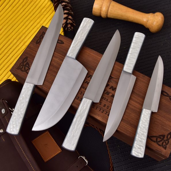 Handmade Steel Chef knives set  With Leather Sheath - Best Kitchen tools