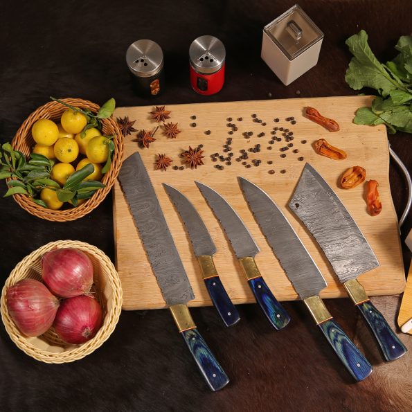 Personalised Damascus Steel Chef set  With Leather Sheath - Best Birthday gifts