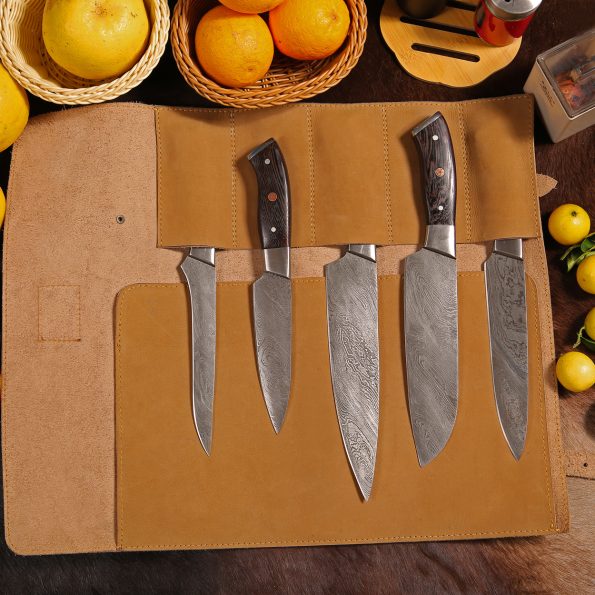 Damascus Steel Chef set  With Leather Sheath - Best Wedding gifts for men