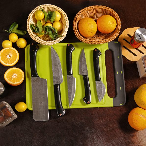 Damascus Steel Chef set  With Leather Sheath - Best Wedding gifts