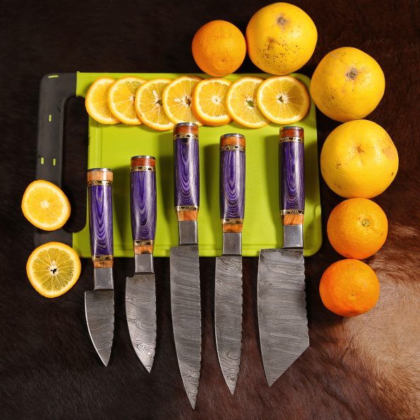 Damascus Steel Chef knives set  With Leather Sheath - Best Birthday gifts