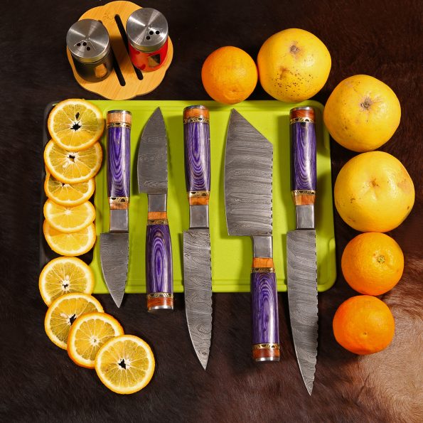 Damascus Steel Chef knives set  With Leather Sheath - Best Birthday gifts