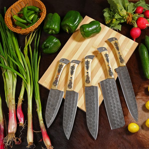 Damascus Steel Chef knives set  With Leather Sheath - Best Kitchen Tools