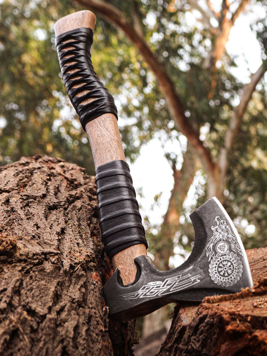 High corban Steel Ragnar Axe with Handmade leather cover | Best Gift for him