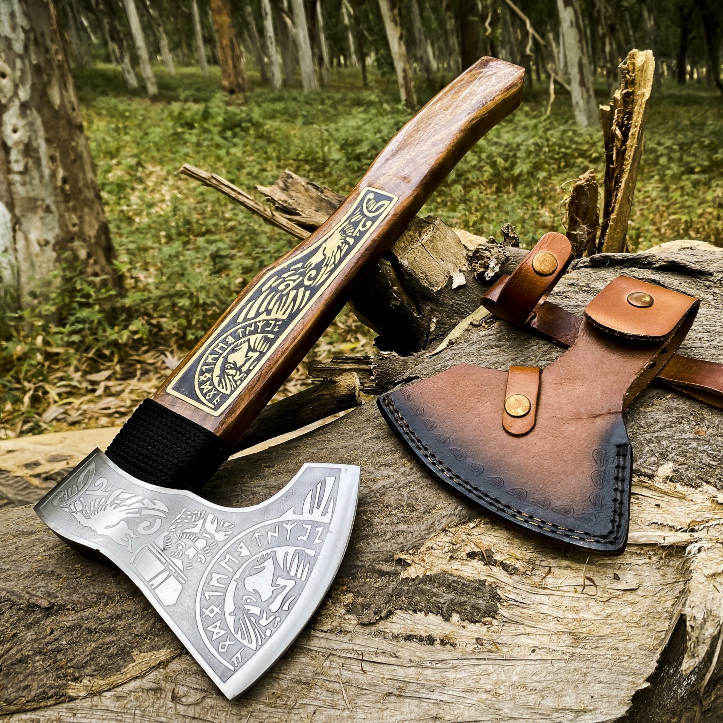 High corban Steel Axe with Handmade leather cover | Best Camping Gift