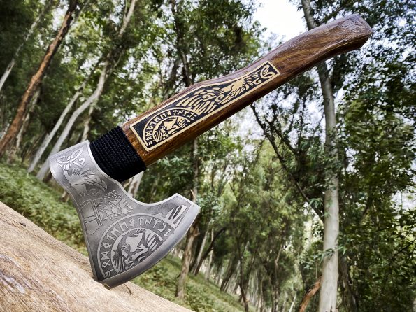 High corban Steel Axe with Handmade leather cover | Best Camping Gift