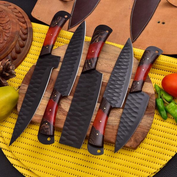 Personalised 5 Piece Steel Chef set with leather cover - Best kitchen Knife Set