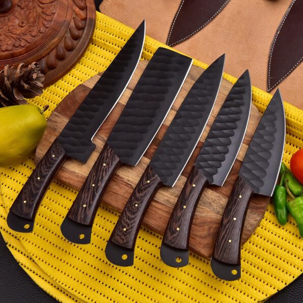 5 Piece Steel Chef set with leather cover - Best kitchen Knife Set