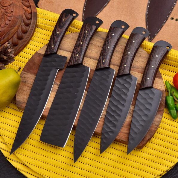 5 Piece Steel Chef set with leather cover - Best kitchen Knife Set