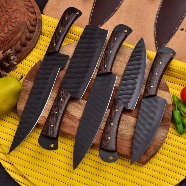 5 Piece Steel Chef set with leather cover - Best kitchen Knife Set