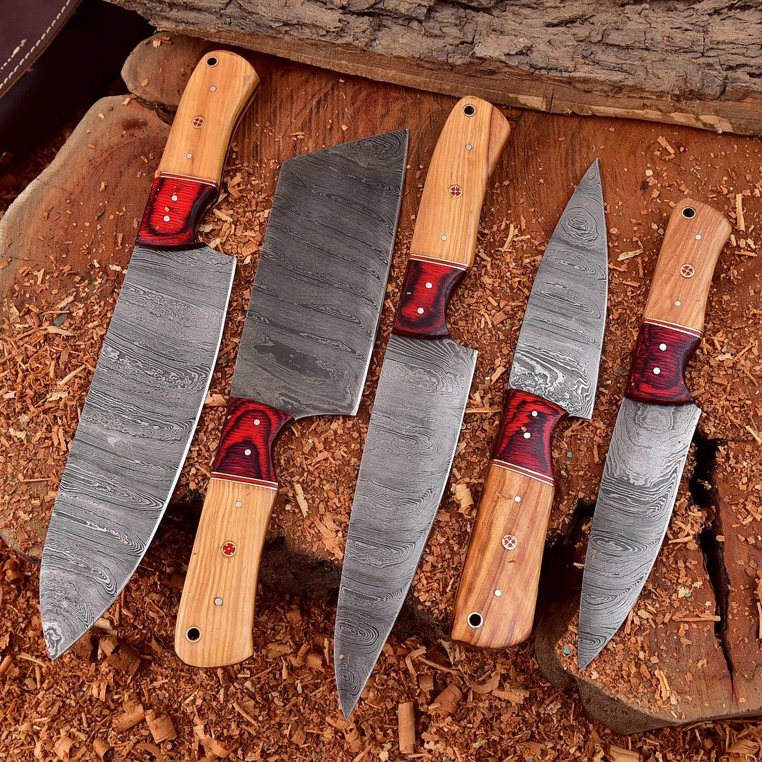 Handmade Damascus Steel Chef Knife Set With Rolling Bag - Best Christmas Gifts