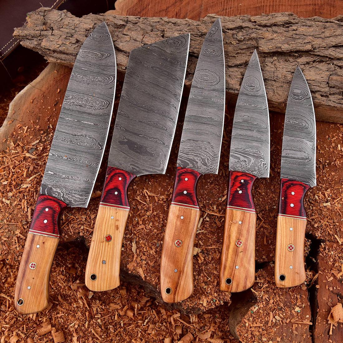 Handmade Damascus Steel Chef Knife Set With Rolling Bag - Best Christmas Gifts