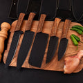 forged steel 5-piece chef knife set with patterned steel blades and ergonomic handles for professional kitchen use by Viking Hills

