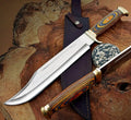 Handmade 18 inch Bowie knife with high polished steel blade and classic clip point design for collectors and outdoor use
