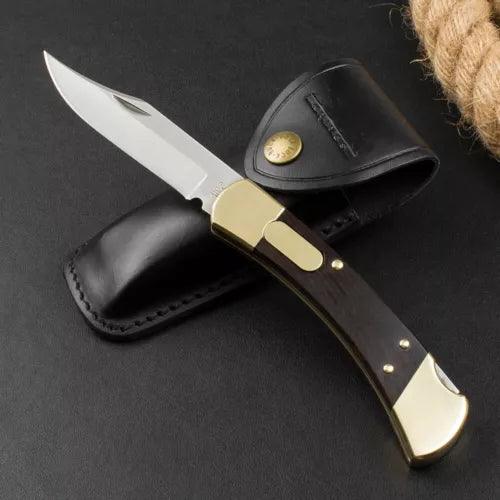 Corban Steel folding knife with patterned steel blade, ergonomic handle, and secure locking mechanism by Viking Hills
