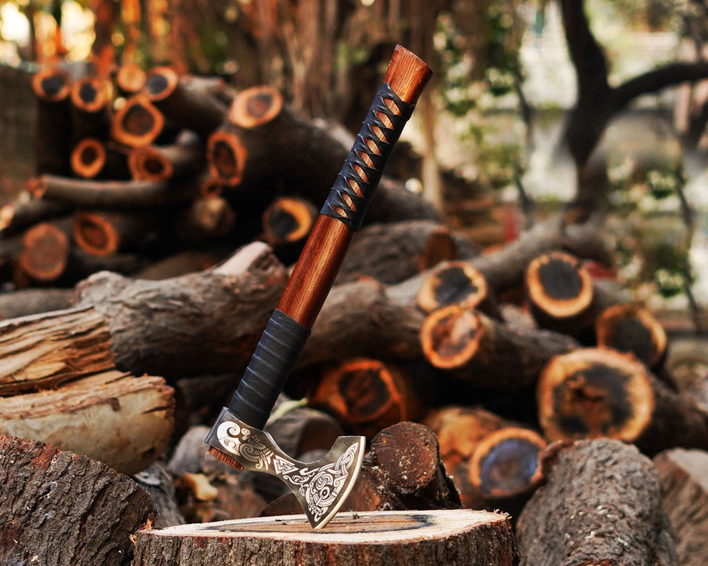 Custom Handmade Viking Etched Axe with Ash Wood Handle | Best Hunting Axe