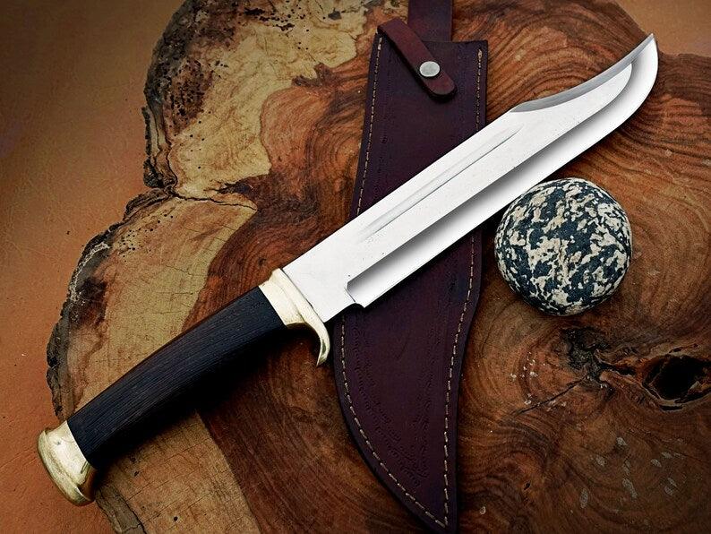 Handmade 18 inch Bowie knife with high polished steel blade and classic clip point design for collectors and outdoor use
