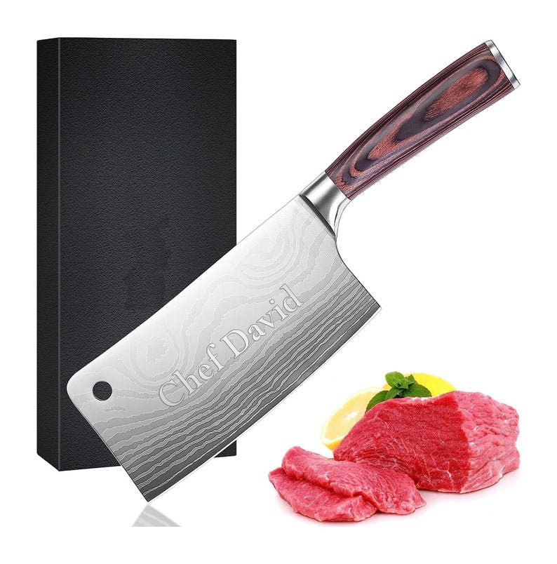 Fully handmade cleaver knife with sharp high carbon steel blade and strong full tang design for heavy duty use
