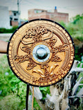 Handmade wooden Viking shield with engraved Norse design, medieval round shield for décor and cosplay by Viking Hills
