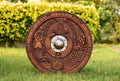Handmade wooden Viking shield with engraved Norse design, medieval round shield for decor and cosplay by Viking Hills
