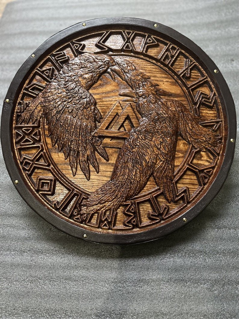 Custom Viking Shield | Medieval Axe & Shield Set | Carved Viking Gift for men