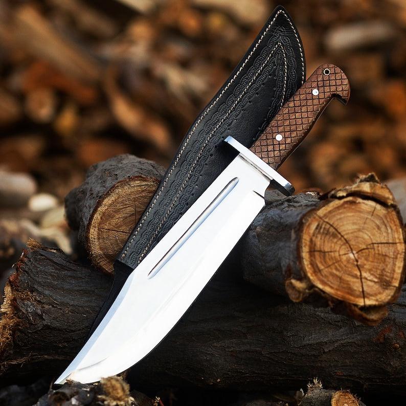 Handmade 18 inch Bowie knife with high polished steel blade and classic clip point design for collectors and outdoor use
